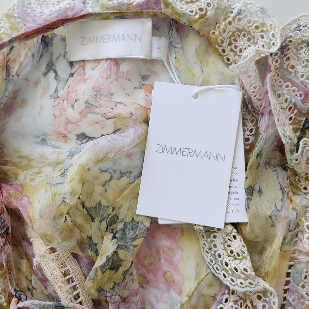 RARE! Zimmermann Valour Scallop Ruffle Blouse Floral Size AU 1 B81 - Picture 7 of 11
